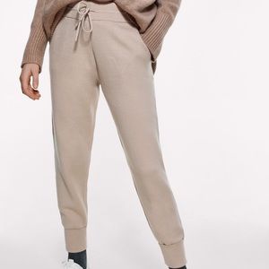 Zara Nude Cream Knit Joggers Pants Sz 